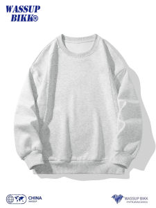 เสื้อสเวตเตอร์คอกลมหลวมๆ สไตล์อเมริกันสำหรับผู้ชาย WASSUP BIKK เสื้อเชิ้ตทรงพอดีตัว สีสันสดใส เสื้อเชิ้ตคอกลม