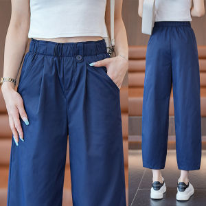 Casual High Waist Elastic Waist Orange Harlan Pants Womens Loose Fit Nine Point Pants Slimming Effect Short Size