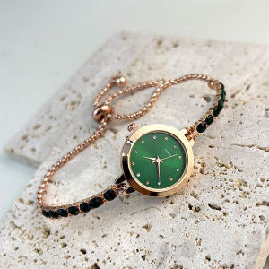 นาฬิกาทรงกลมประดับเพชรแฟชั่นสำหรับผู้หญิงนาฬิกาปรับสายรัดข้อมือโลหะผสมสแตนเลสไม่เสื่อมเสีย