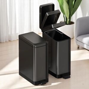 Stainless Steel Household Trash Pedal Bin Trash can with Cover & Soft Close Lid European aesthetic silent garbage cans