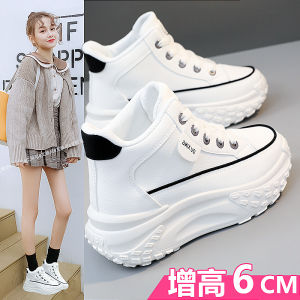 High-Top Womens Sneakers Fashionable Thick Bottom Heightening Sports Shoes Korean Style Cross-Buckled Waterproof Platform Color Block