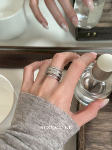 Suzyacc Kr Luxury Multi-Layer Zircon Ring for Women Simple Stylish Versatile Silver Plated Alloy Jewelry Fashionable Korean Style