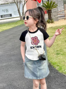 Áo Thun Cotton Tay Ngắn Cho Bé Gái Mùa Hè Thời Trang Phong Cách Hàn Quốc Thường Ngày in Họa Tiết Cổ Tròn Co Giãn