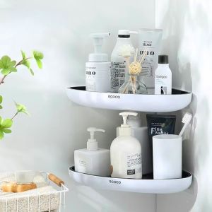 ECOCO Bathroom Toilet Wall Shelf Rack Storage Shelf Rack Organiser Self Adhesive Hook Sticker Easy Installation