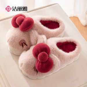 Warm Thick Bottom Fur Slippers Indoor Home Anti-Slip Womens Slippers Jie Li Ya Cotton Slippers 2025 New Autumn Winter Style