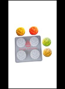 Griya Cetakan Kue Bulan Bulat Mooncake Moon Cake Puding Jelly Lotus Blooming 4 Cav Plastik