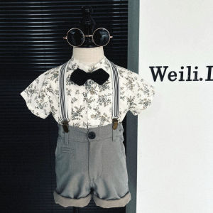 Summer New Arrival Baby Boy Birthday Party Zhuazhou Dress Boy Retro Hong Kong Style Printed Shirt British Style Suit Flower Girl