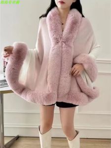 Áo Khoác Len Hai Mặt Thời Trang Phong Cách Trung Hoa Mới Cho Nữ Cổ Lông Cừu Áo Khoác Ngoài Khăn Choàng Trang Phục Truyền Thống