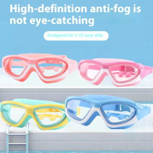 Swimming Goggles for Kids Boys and Girls HD Anti-Fog Waterproof Adjustable Goggles Diving Goggles Large Frame with Earplugs Swimming Goggles with Free Box High Quality
