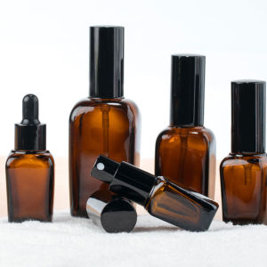 20/30/50/100ML Amber Square Glass Bottle Gold Spray Pump Head  Travel Portable Glass Bottle