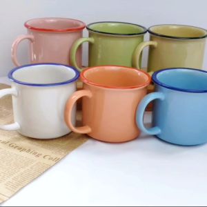 แก้วกาแฟเซรามิค แก้วมัค 300ml. 6สี สไตล์วินเทจ รูปทรงเลียนแบบสังกะสี แก้วเซรามิค เข้าไมโครเวฟได้ แก้วกาแฟ - Lazada