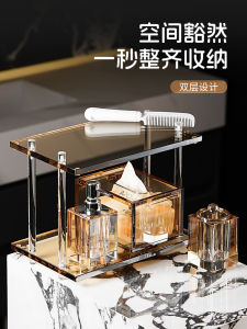 Luxury Hotel Crystal Glass Double Layer Bathroom Shelf Toothbrush Comb Storage Rack Modern Style Simple Assembly Bathroom Organizer