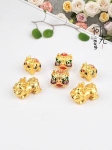 High Color Retention Sand Gold through Hole Pure Color Lion Awakened Beads Bracelet DIY Accessories for Men And Women