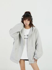 KBVVR | American Chic Gray Hooded Zipper Sweatshirt Jacket