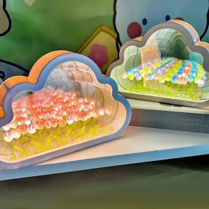 DIY Tulip Cloud Mirror Lamp Flower Sea Night Light Atmosphere Bedroom Sleeping Light Handmade Crafts Birthday Christmas Gifts
