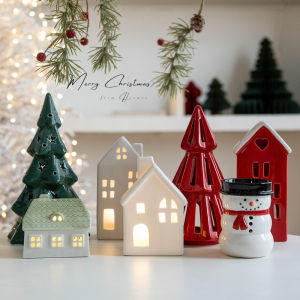 Hromeo Christmas Decorations Ceramic Snowman Christmas Tree Glowing Tabletop Ornaments Festive Holiday Ceramics