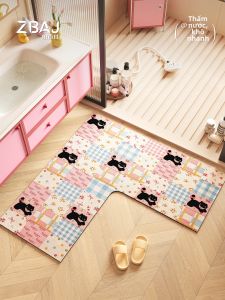 ZHIBAIJIA | Thảm Tắm Hình Mèo Đáng Yêu & Thấm Nước Chống Trượt Hình L từ Diatomite