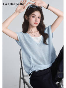 La Chapelle | V-Neck Faux Two-Piece Short Sleeve T-Shirt