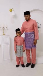 Baju Melayu Slim Fit RAYA DEWASA & BUDAK SEPASANG Kain Cotton 👉🏻 WARNA PEACH & DUSTY PINK - C014BM / C016BM / BMC