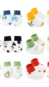 Newborn Baby Cartoon Mittens Booties Mitten 2 in 1 Set Baby Anti Scratching Gloves Infant Beanie Cap Bayi Sarung Tangan