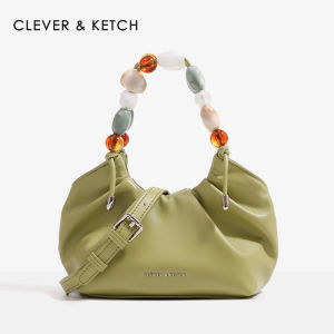 Clever&Ketch Chinese Style Pearl Folded Cloud Bucket Handbag Womens Shoulder Bag Fashion Trend Soft PU Leather Small Size