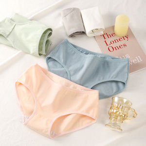 Antibacterial Pure Cotton Comfortable Mid-Waist Simple Triangle Underwear Womens Briefs Seamless Underpants for Young Girls Students