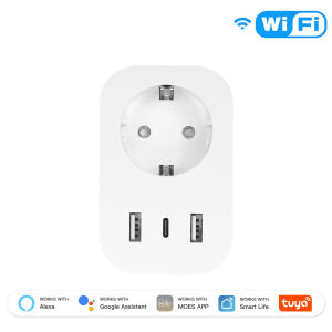 MOES | MOES Tuya WiFi Smart Plug 16A EU Socket Outlet 2USB Port 1TypeC Port 3in1 Plug Power Electricity Monitor For Alexa Google Home