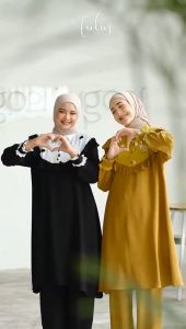 Tulus Signature Sharon Set LD 110 - Setelan Wanita Crinkle Airflow Pompom Import Long Polos Busui