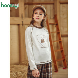 Girls Loose Bottom T-shirt Spring Autumn Fashionable Sweatshirt Childrens Clothing Standard Fit Long Sleeve round Neck Print