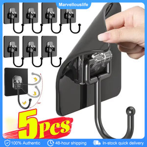 5pcs Self Adhesive Hooks Multi-Purpose Door Wall Hanging Hook Towel Coat Holders Removable Adhesive Wall Hooks