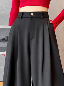 High Waist Black Suit Pants Womens Loose Wide Leg Trousers Spring Autumn New Style Drape Elastic Waist Straight Cut Loose Fit