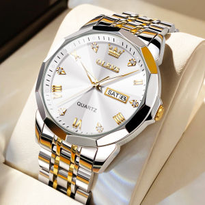 OLEVS watch for men sale now 2023 fashion original waterproof double calendar luminous display prismatic diamond dial stainless steel luxury men casual watches