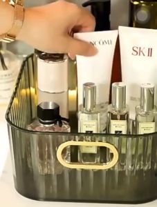 Desktop Storage Box with Cover Stackable Thickened Handle Cosmetics Jewelry Storage Basket Acrylic Makeup Organizer