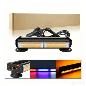 24CM COB LED Warning Light Bar Amber Strobe Emergency Flashing Lamp for Truck Car Roof Grille DC12V-36V Waterproof IP68 Plug