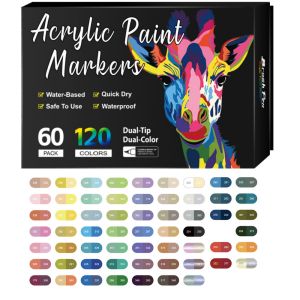 Acrylic Paint MarkersDual tips Dual Color Pens for Rock PaintingCanvasWoodGlassCeramicFabricPlasticEgg.Soft Brush Tips