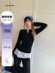 Shiny Ultra-Shiny Black Sweet Spicy V-Neck Knitted Sweater Womens Slim Fit Long Sleeve Fashionable Top Korean Style Autumn New Arrival