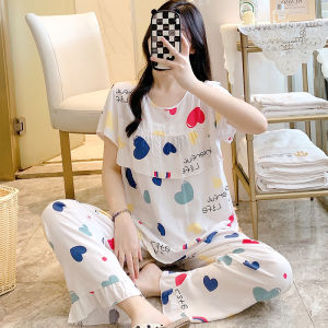 Nipple Coverage Short-Sleeved Trousers Poplin Pajamas Womens Summer Thin Suit Student Cotton Silk Korean Style Outerwear Homewear