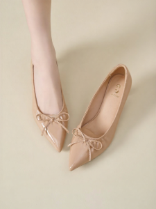 Josiny | Pointed Toe Bow Decorated Flats Ballet Style 1.5 Inch Heels