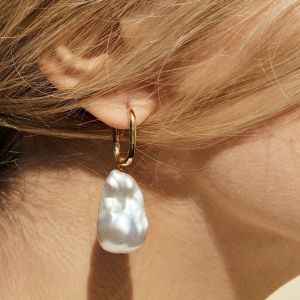 Bất Baroque Bông tai ngọc trai lớn Teardrop hình tự nhiên Baroque Bông Tai Giọt trân châu tai cổ điển Clip dễ dàng sử dụng