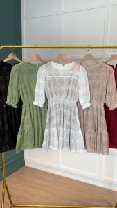 D10969 Semi Sleeves Lace Skater Dress