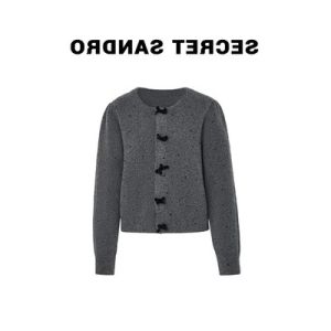 Dona Womens Clothing Same Gray Tea Sweater Womens 2024 Early Autumn Bows Soft Glutinous Knitwear Fashion Anti-Aging Top