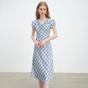 Short Petite Blue Gingham Cut Skirt Dress