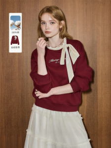 KUHNMARVIN | Áo Sweater DIY Đai Rút Dây Velvet Phong Cảm Giáng Sinh Mới 100% Cotton Nữ