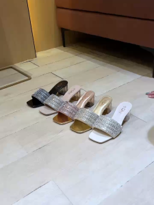 DS 558-27 GLOSSY w/ RHINESTONES STRAP CLEAR HEELS FOR WOMEN