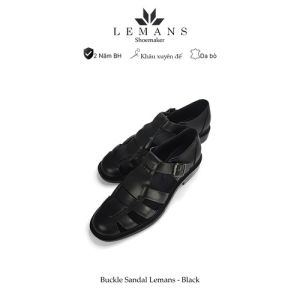 Dép rọ Da bò Buckle Sandal Lemans - Black - đế Mckay cao 2.2cm bảo hành chính hãng 24 tháng