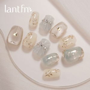 LANTINGFANG | Handmade Wearable Nails Transparent 3D Flower Pearl Design Short