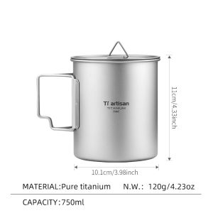 Tiartisan Titanium 750ml Foldable Coffee Mug Tea Cup With Lid Outdoor Camping Hiking Ultralight Portable Hanging Boiling Pot