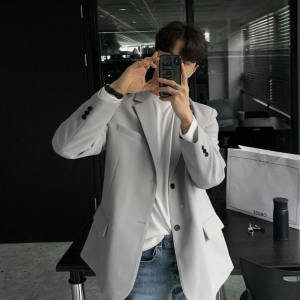 Casual Korean Style Mens Oversize Suit Jacket Versatile Stylish Spring Autumn Fashion Urban Youth Long Sleeve Single Button