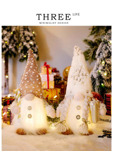 Tlife Doffer Christmas Decor Long Beard Plush Hat with Light Gift Cane Doll Festive Christmas Decoration Long Beard Santa Claus