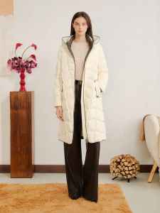 French Style Smart Contrast Color Long Winter Down Jacket